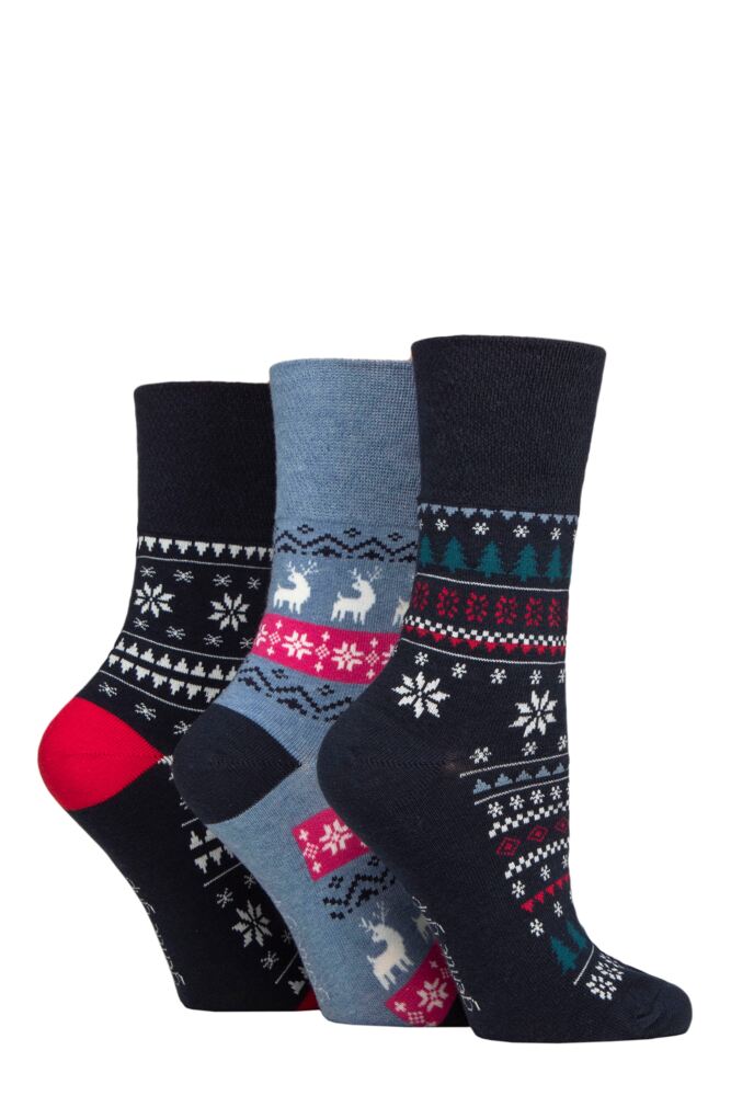 Sockshop Gentle GripWomens Cotton Christmas Socks 3-Pair