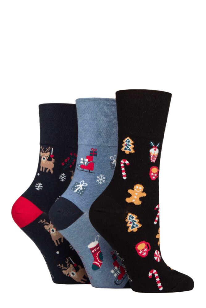 Sockshop Gentle GripWomens Cotton Christmas Socks 3-Pair