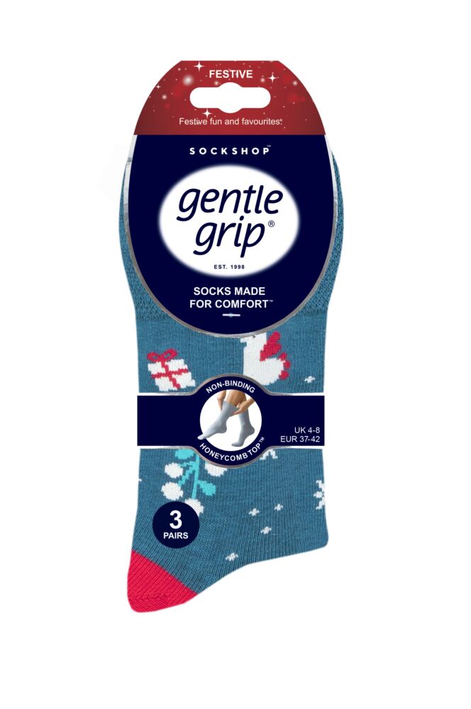 sockshop Gentle GripWomens Cotton Christmas Socks 3-Pair