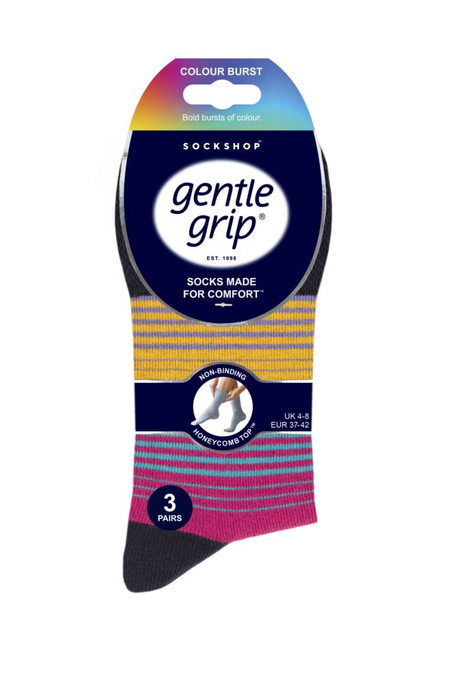 sockshop Gentle GripWomens Cotton Colourburst Socks 3-Pair