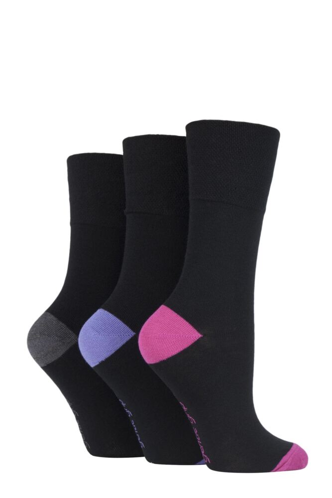 Sockshop Gentle GripWomens Cotton Contrast Heel & Toe Socks 3-Pair