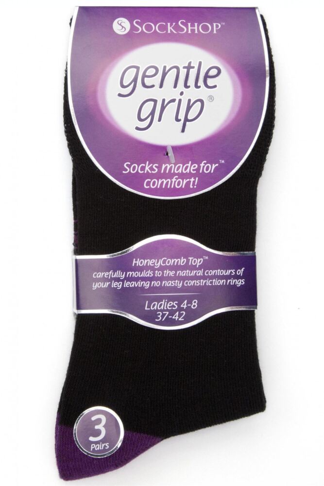 sockshop Gentle GripWomens Cotton Contrast Heel & Toe Socks 3-Pair