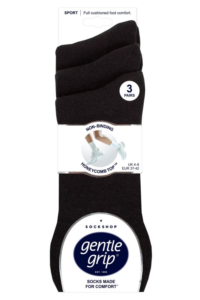 sockshop Gentle GripWomens Cotton Cushioned Foot Sports Socks 3-Pair
