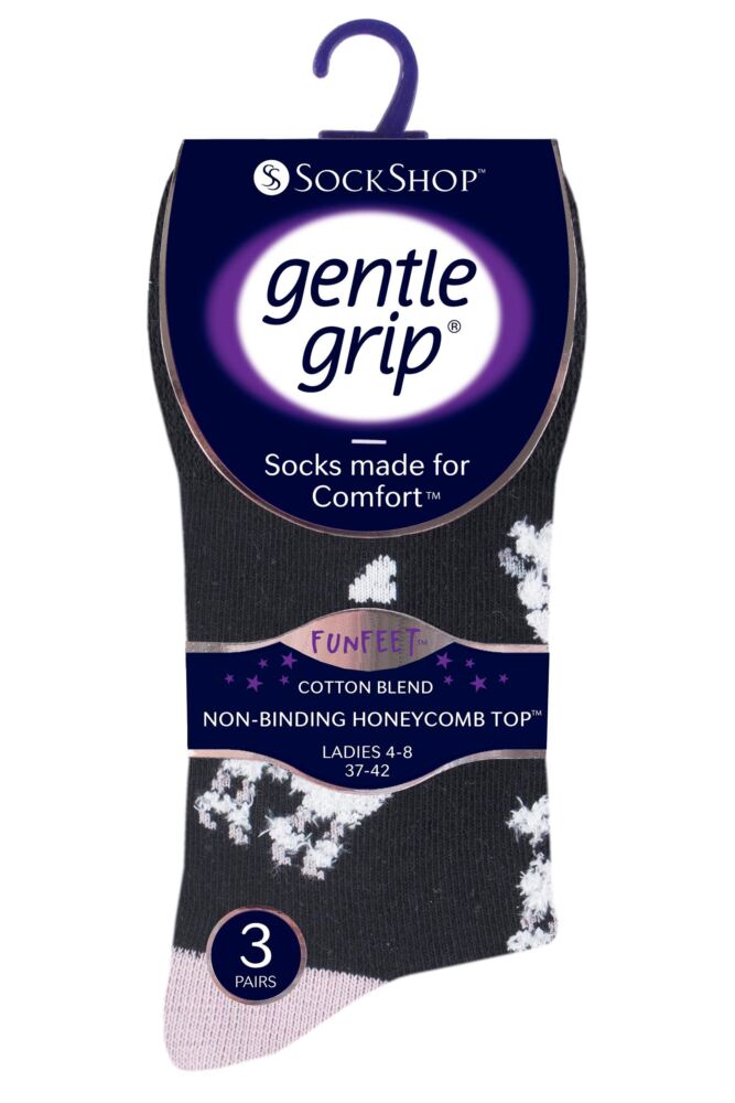 sockshop Gentle GripWomens Cotton Fun Feet Socks 3-Pair