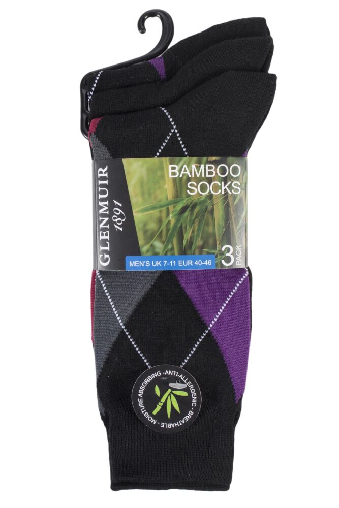 sockshop GlenmuirMens Bamboo Classic Argyle Socks 3-Pair