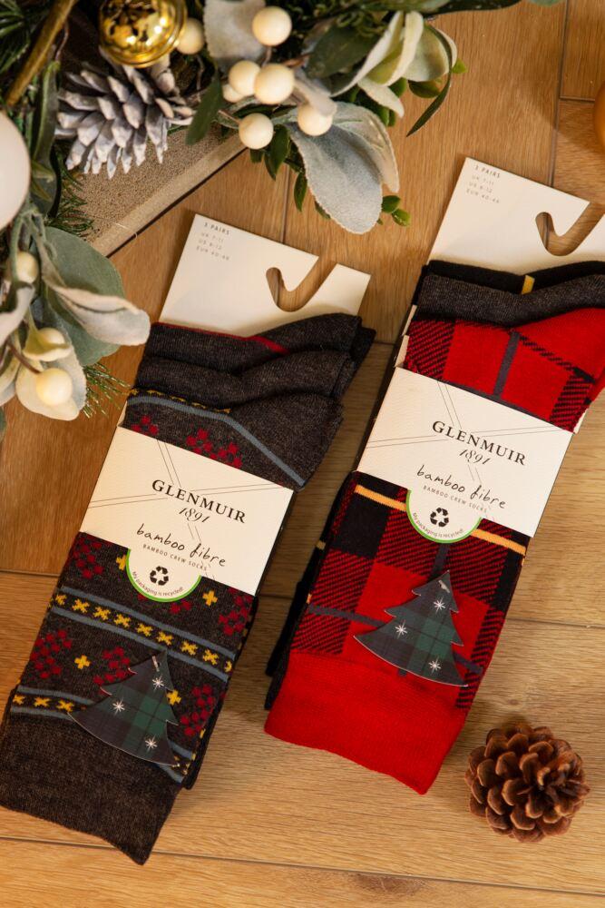 Sockshop GlenmuirMens Bamboo Patterned Socks 3-Pair With Gift Tag