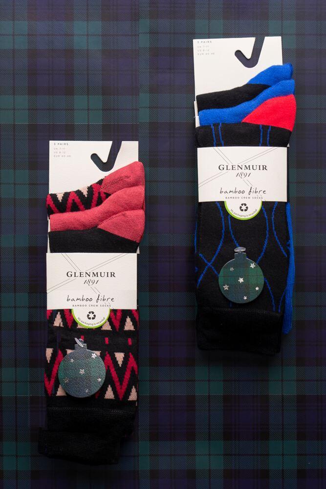 Sockshop GlenmuirMens Bamboo Patterned Socks 3-Pair With Gift Tag