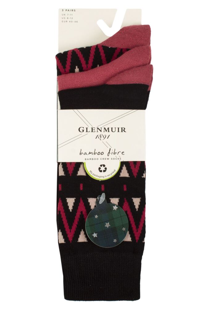 sockshop GlenmuirMens Bamboo Patterned Socks 3-Pair with Gift Tag