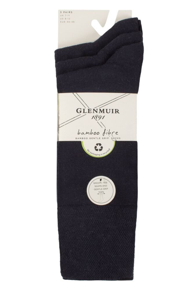 sockshop GlenmuirMens Bamboo Plain Comfort Cuff Socks 3-Pair