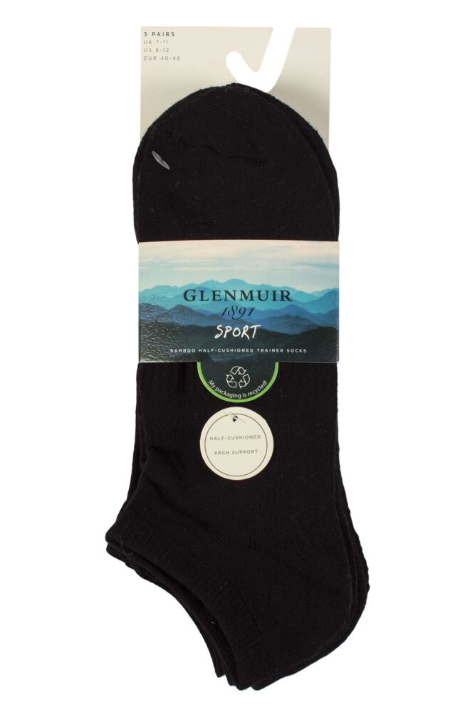 sockshop GlenmuirMens Bamboo Sports Half Cushioned Trainer Socks – 3 Pair