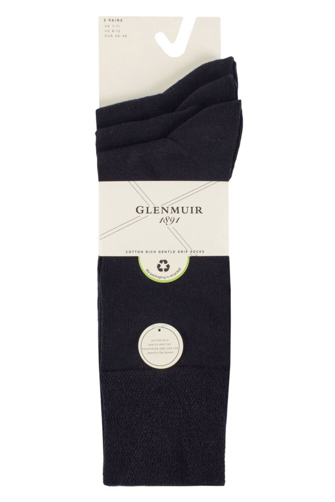 sockshop GlenmuirMens Dunvegan Comfort Cuff Plain Cotton Socks 3-Pair
