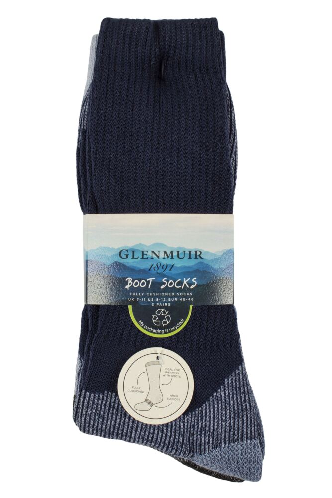 sockshop GlenmuirMens Plain Fully Cushioned Boot Socks 3-Pair