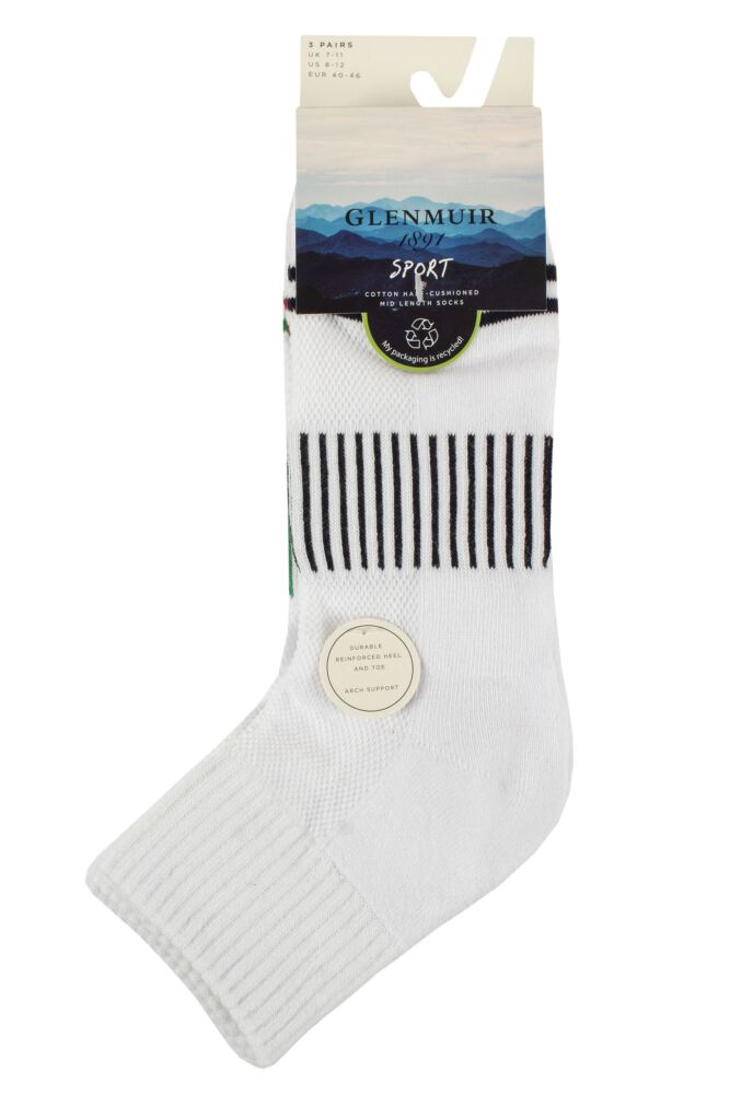 sockshop GlenmuirMens Sport Cotton Half-Cushioned Mid Length Socks 3-Pair