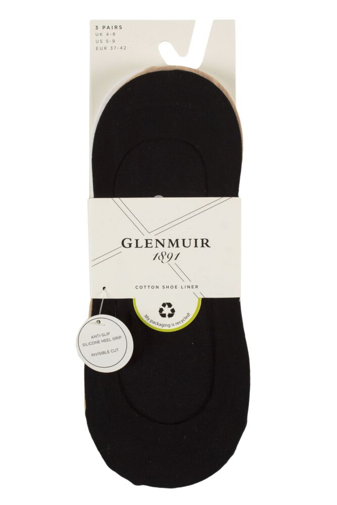 sockshop GlenmuirWomens Cotton Plain Shoe Liner Socks 3-Pair