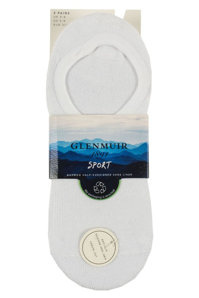 sockshop GlenmuirWomens Sport Bamboo Half Cushioned Shoe Liner Socks 3-Pair