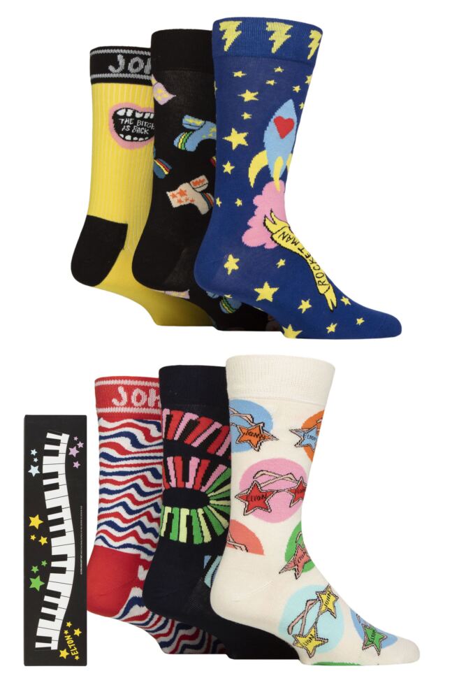 Sockshop Happy SocksMens & Womens Cotton Elton John Socks 6-Pair Gift Box