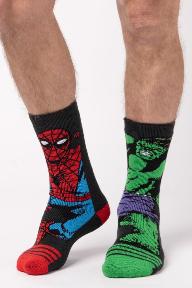 Sockshop Heat HoldersMens 1.6 Tog Marvel's The Hulk & Spider-Man Lite Thermal Socks