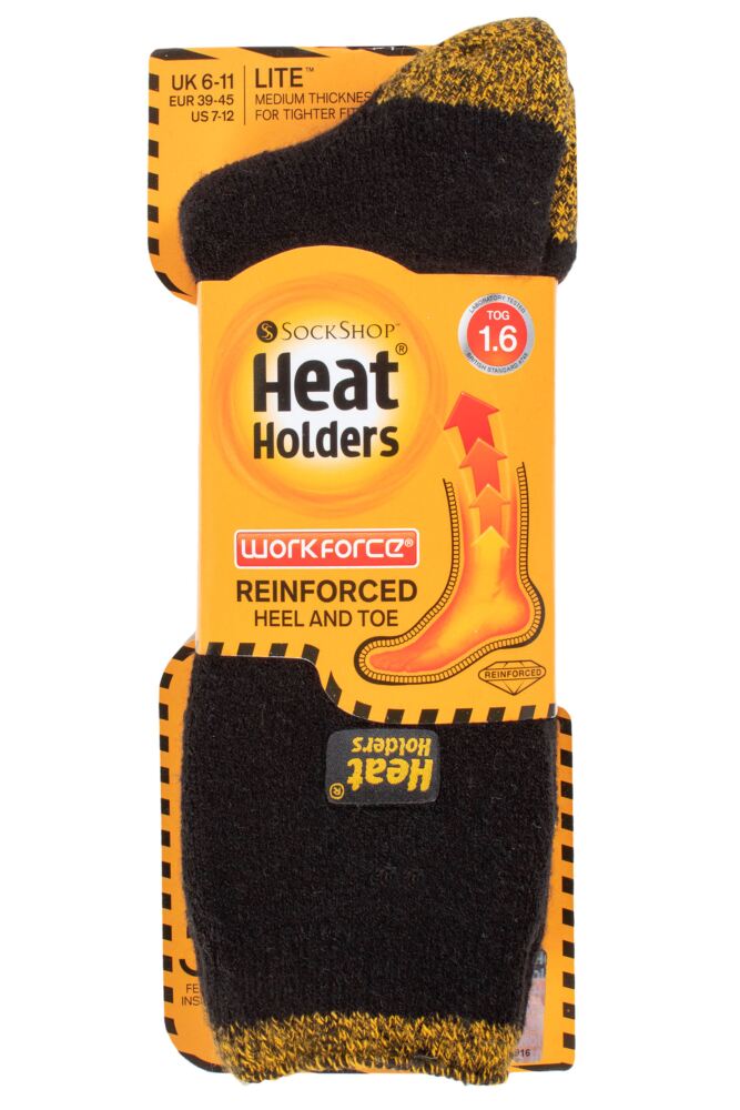 sockshop Heat HoldersMens 1.6 Tog Reinforced Heel & Toe Work Wear Lite Thermal Socks