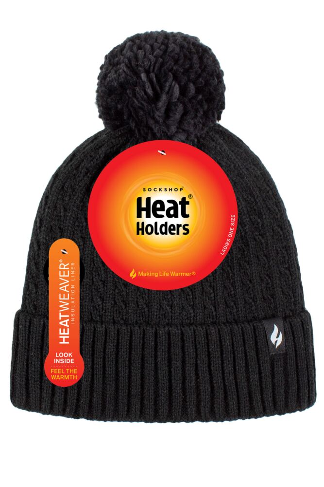 Sockshop Heat HoldersWomens Ellery Cable Turnover Cuff Pom Pom Hat