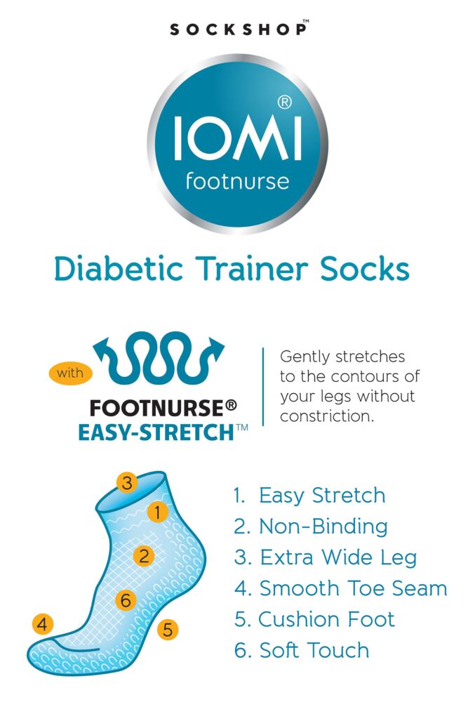 Sockshop IOMIMens Cushioned Foot Diabetic Trainer Socks 3-Pair
