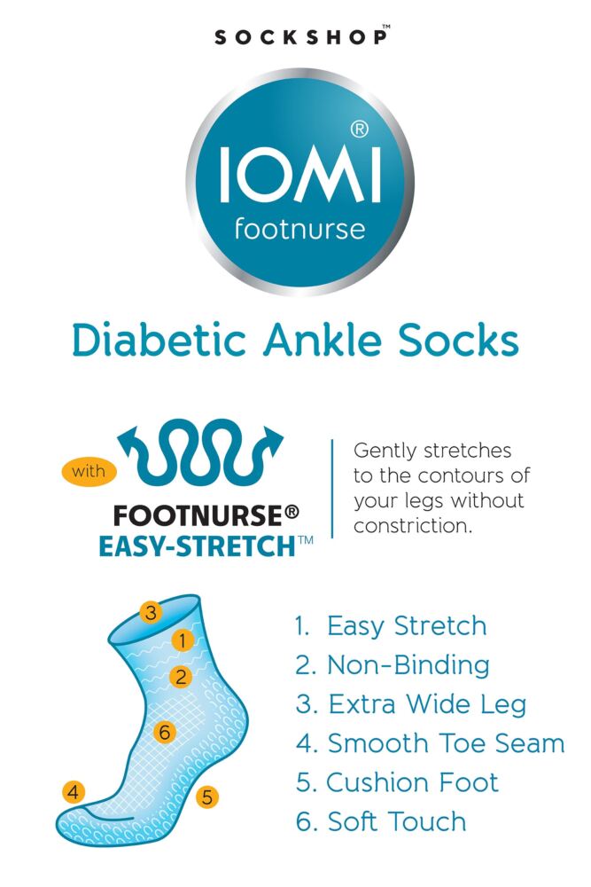 Sockshop IOMIMens FootNurse Cushioned Foot Diabetic Ankle Socks 3-Pair