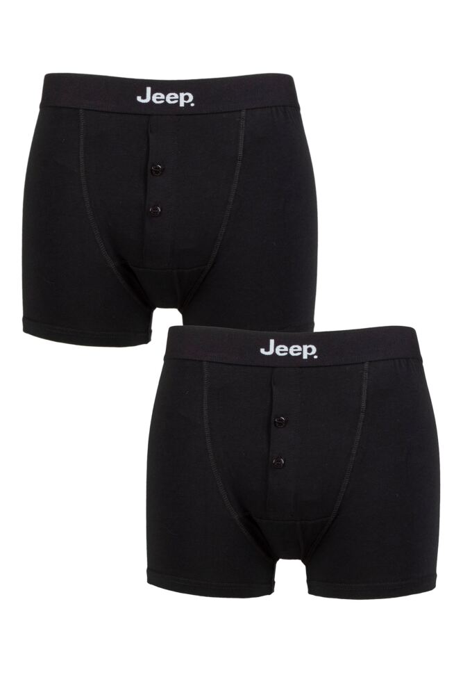 Sockshop JeepMens Cotton Plain Fitted Button Front Trunk Boxer Shorts 2-Pack