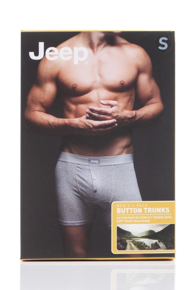 sockshop JeepMens Cotton Plain Fitted Button Front Trunk Boxer Shorts 2-Pack