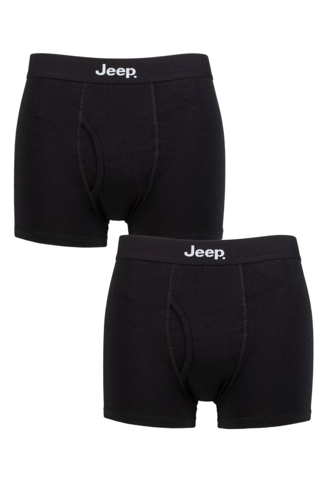 Sockshop JeepMens Cotton Plain Fitted Keyhole Trunk Boxer Shorts 2-Pack