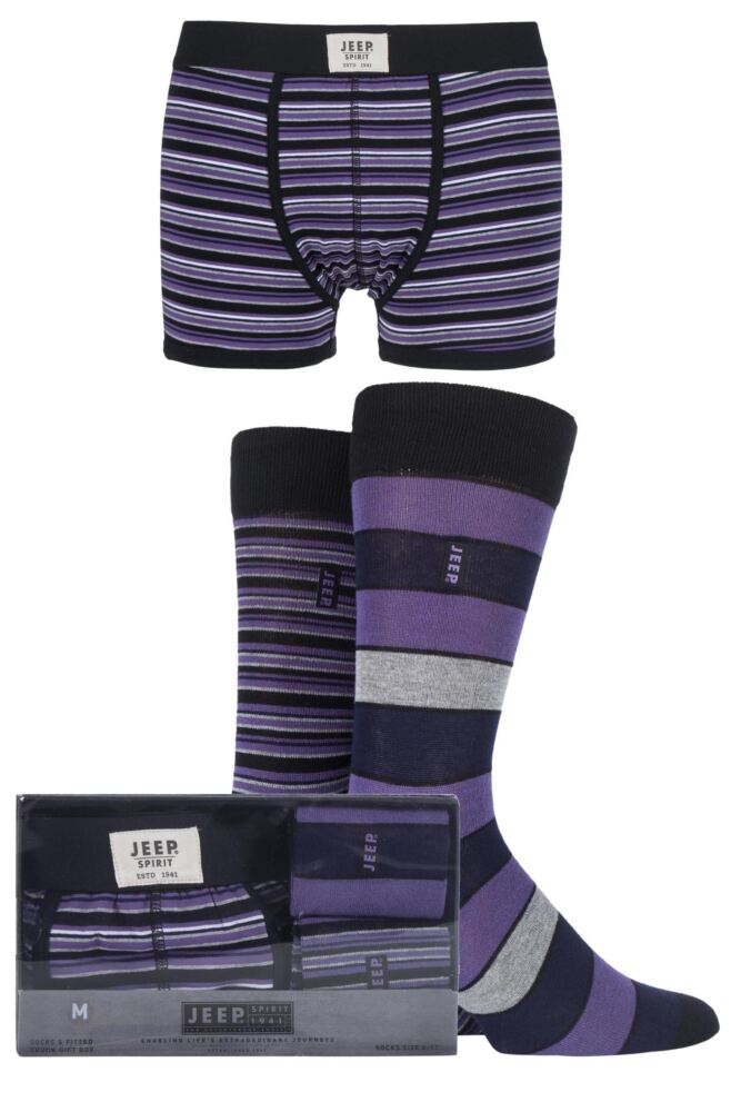 Sockshop JeepMens Cotton Spirit Striped Trunks & Socks 3-Pack Gift Box