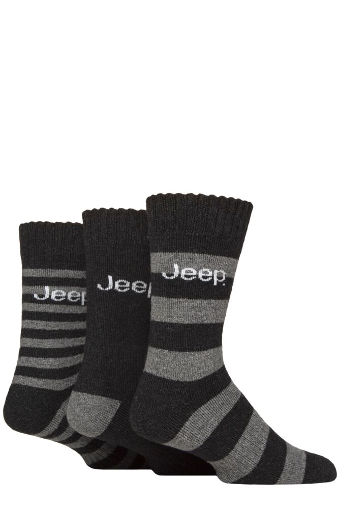 Sockshop JeepMens Striped Wool Blend Thermal Boot Socks 3-Pair