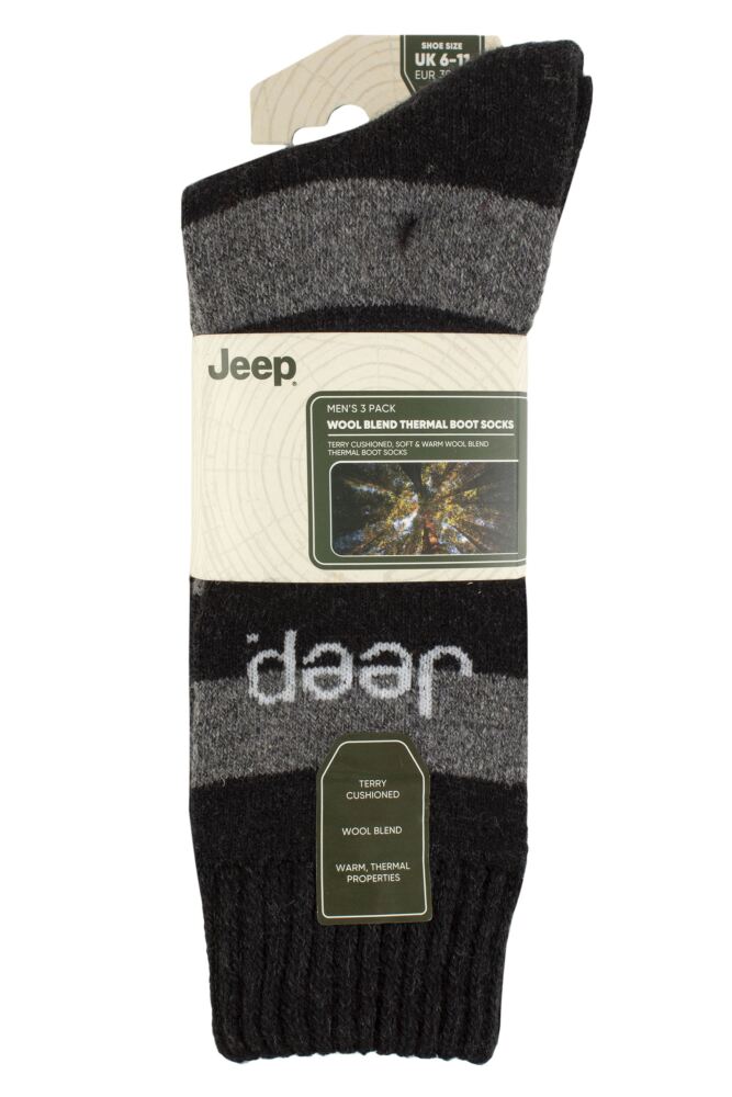 Sockshop JeepMens Striped Wool Blend Thermal Boot Socks 3-Pair
