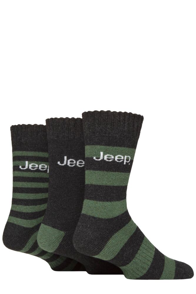 Sockshop JeepMens Striped Wool Blend Thermal Boot Socks 3-Pair