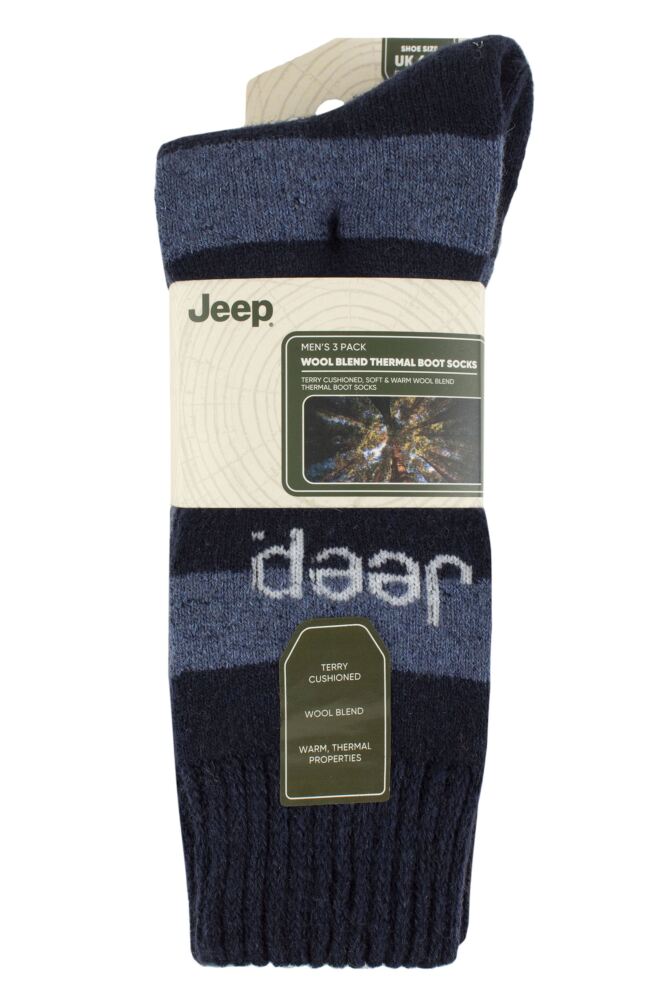 sockshop JeepMens Striped Wool Blend Thermal Boot Socks 3-Pair