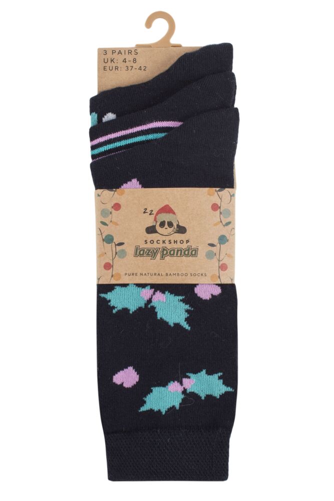 sockshop Lazy PandaWomens Bamboo Christmas Socks 3-Pair