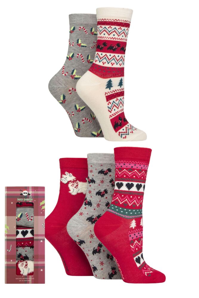 Sockshop Lazy PandaWomens Bamboo Christmas Socks 5-Pair Gift Box