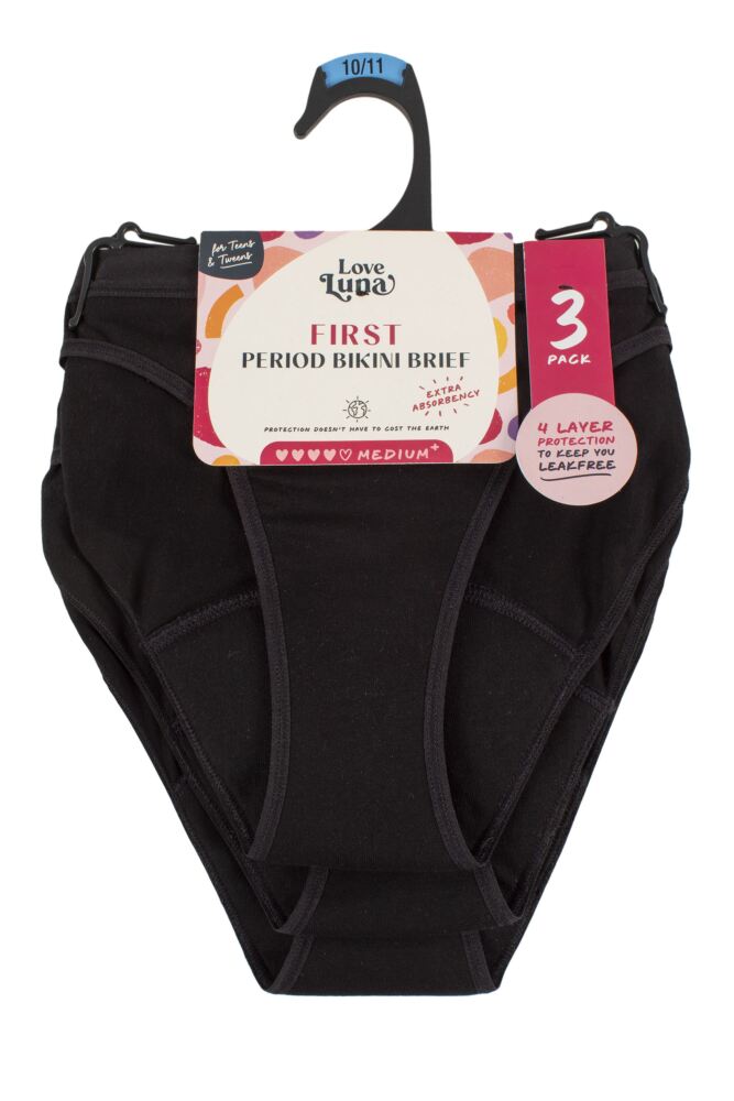 sockshop Love LunaGirls Cotton First Period Bikini Briefs 3-Pack