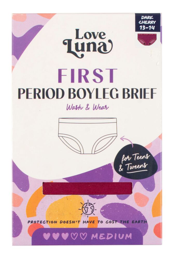 sockshop Love LunaGirls Cotton First Period Boyleg Briefs