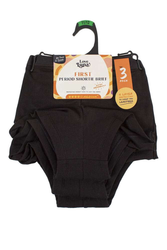 sockshop Love LunaGirls Cotton First Period Shortie Briefs 3-Pack