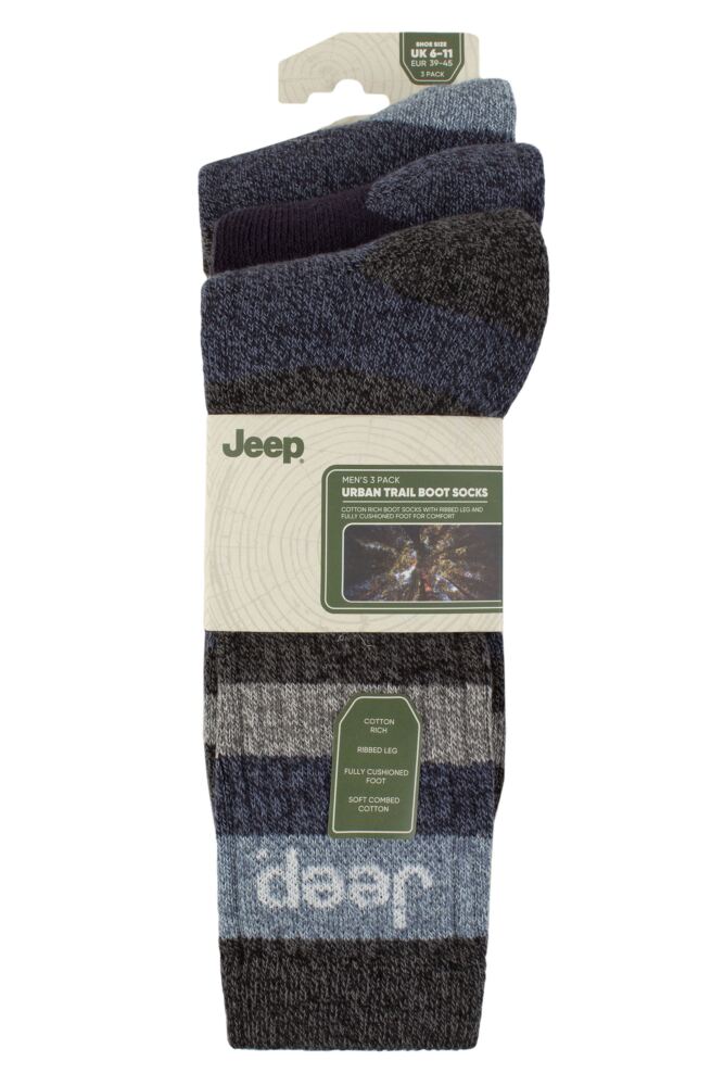 sockshop Mens 3 Pair Jeep Cotton Rich Cushioned Boot Socks