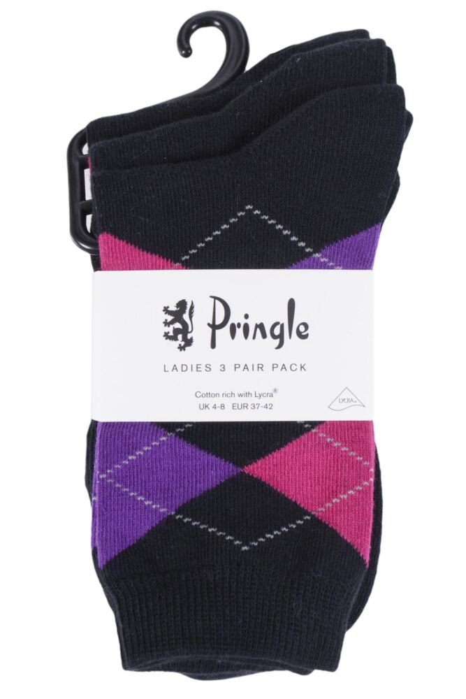 sockshop PringleWomens Cotton Louise Argyle Socks 3-Pair