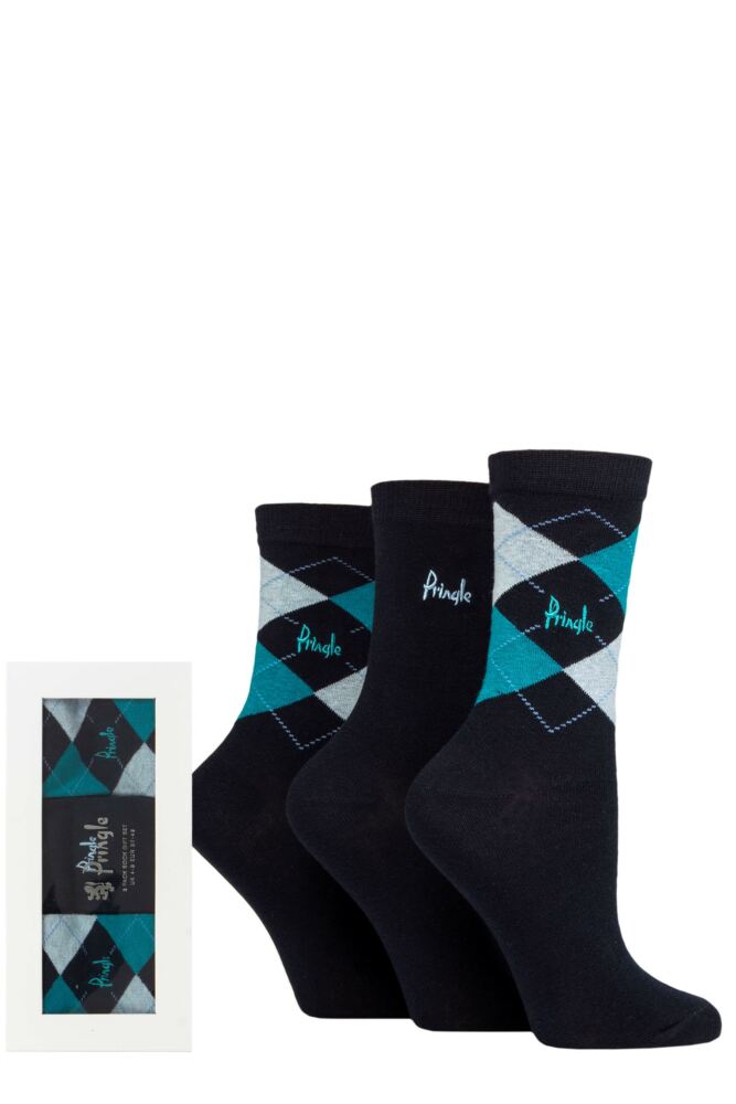 Sockshop PringleWomens Cotton Louise Plain & Argyle Socks 3-Pair Gift Box
