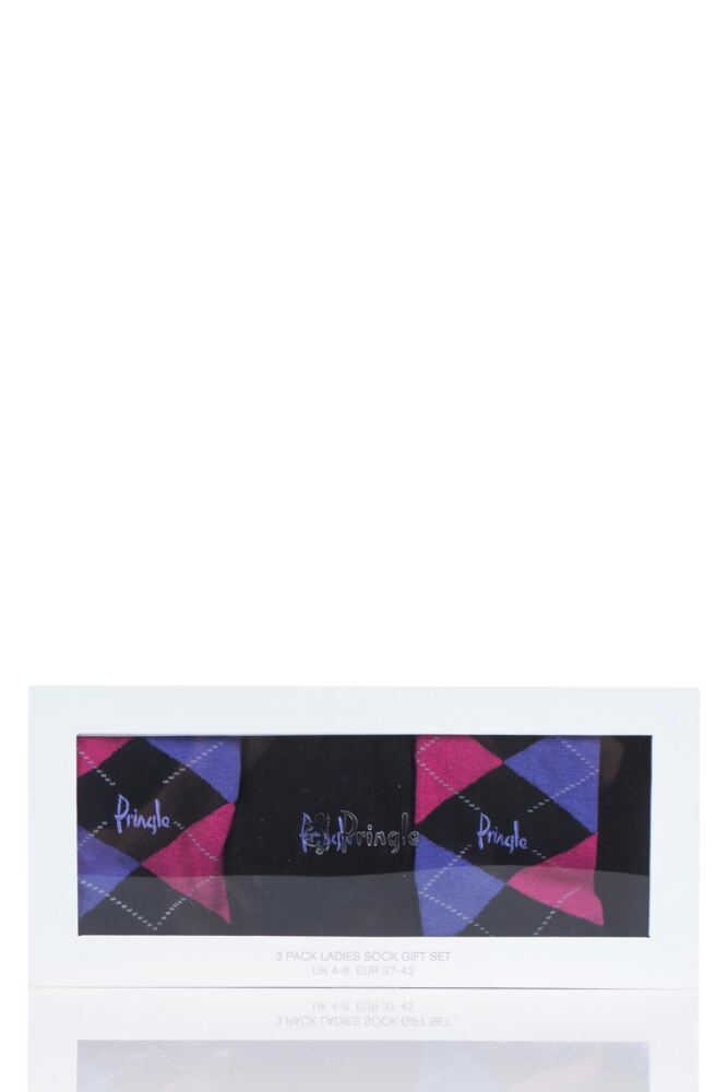 sockshop PringleWomens Cotton Louise Plain & Argyle Socks 3-Pair Gift Box