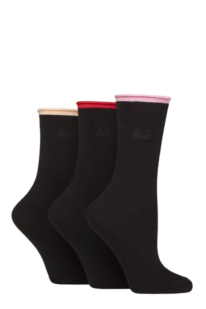 Sockshop PringleWomens Cotton Rebecca Contrast Roll Top Socks 3-Pair