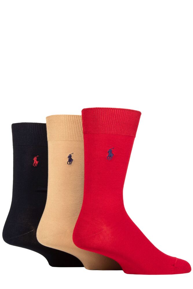 Sockshop Ralph LaurenMens Mercerised Cotton Flat Knit Plain Socks 3-Pair