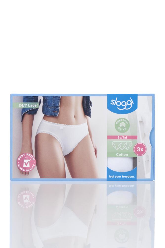 sockshop SloggiWomens Cotton 24/7 Lace Tai Briefs 3-Pack