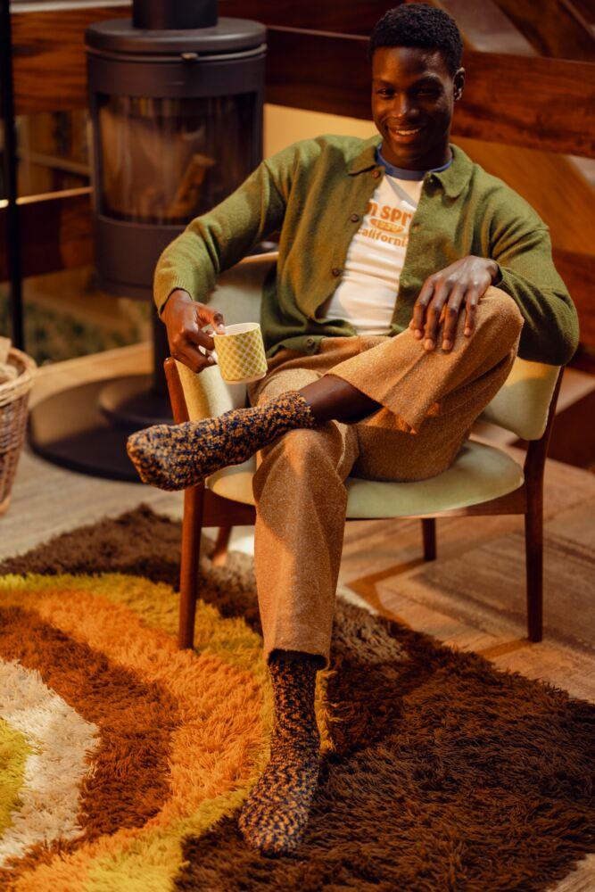 SOCKSHOP Mens Cosy Slipper Socks With Grip 2-Pair