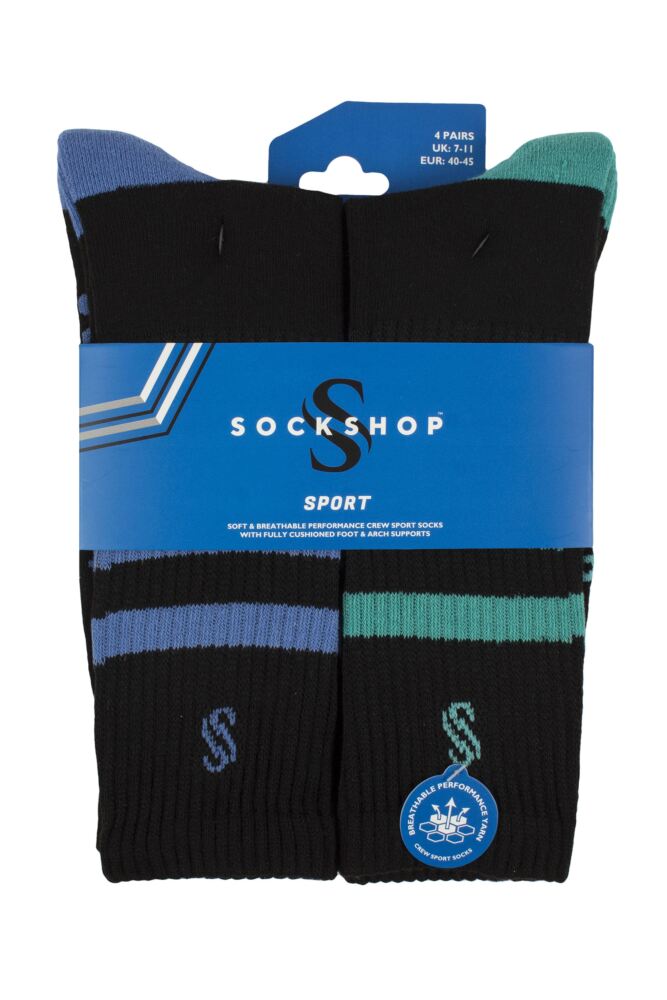 SOCKSHOP Mens Sport Performance Crew Socks 4-Pair