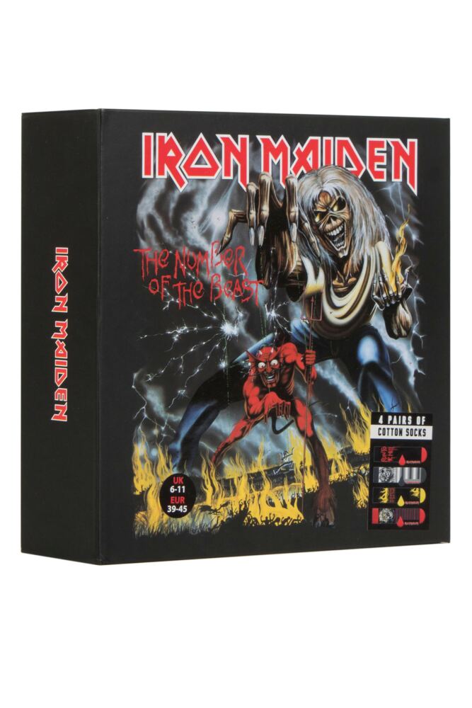 SOCKSHOP Mens and Womens Iron Maiden 'The Number of the Beast' Cotton Socks 4-Pair Gift Box