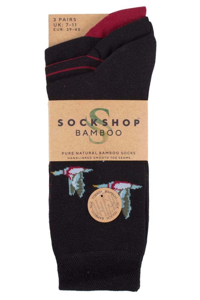 SOCKSHOP Mens Bamboo Plain Patterned Striped Heel & Toe Socks 3-Pair