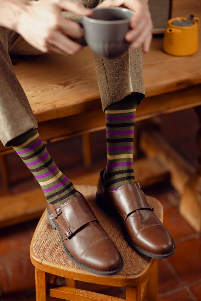 SOCKSHOP Mens Bamboo Striped Socks With Smooth Toe Seams & Comfort Cuff 3-Pair